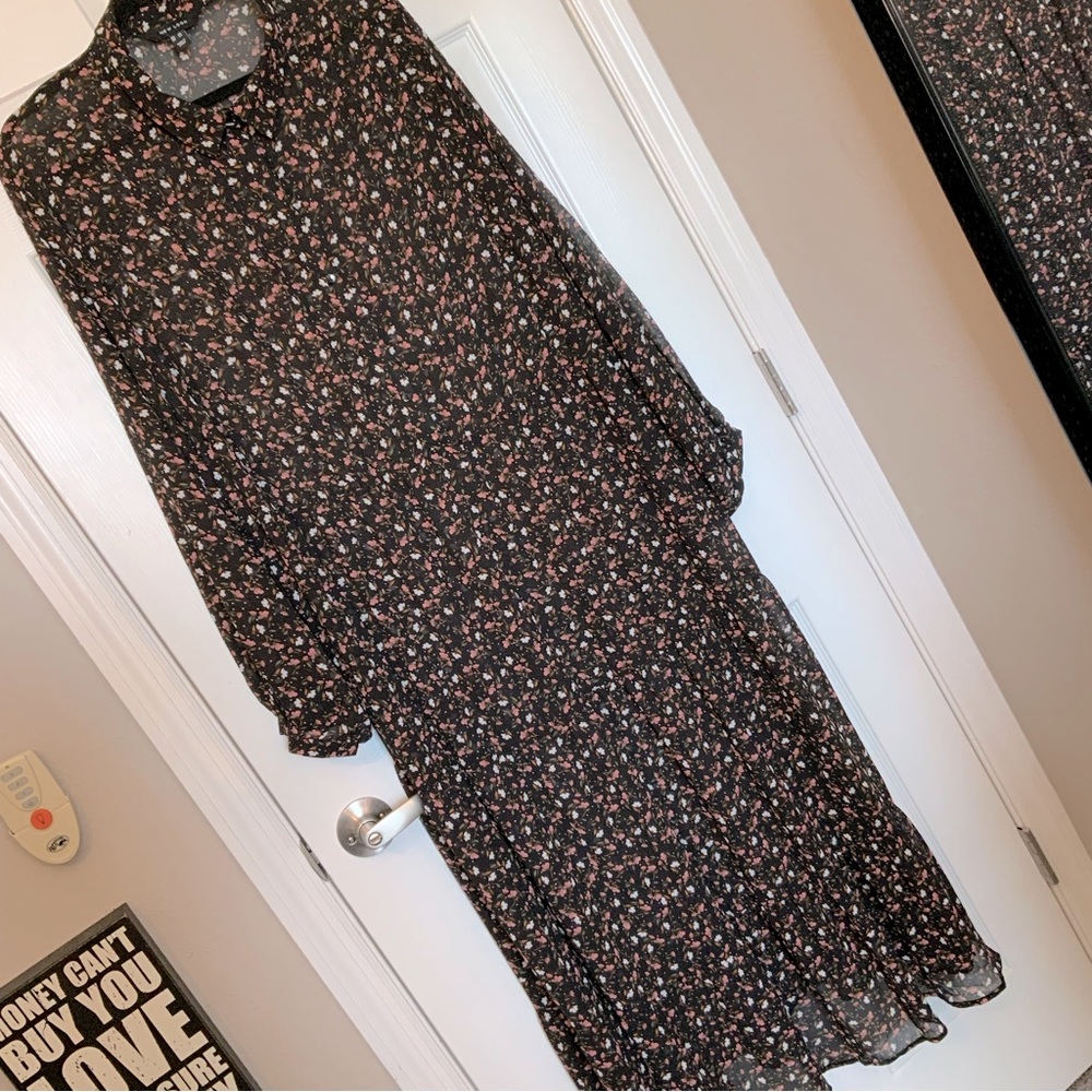 New Look sheer black floral maxi dress, size 22.